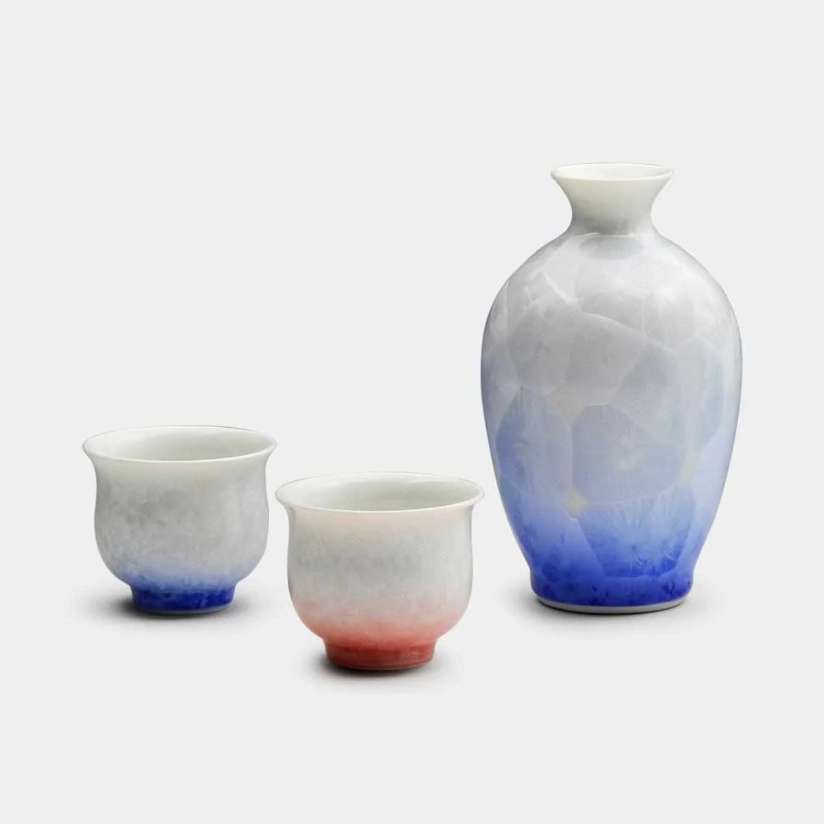 【酒器3点セット】花結晶 (白地赤青) | 京焼-清水焼 | 陶葊