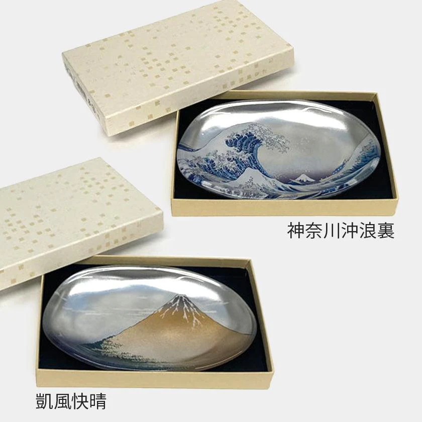 【トレー】箔名画 北斎 ガラストレー (銀) | 金沢箔 | 箔一 - Image 4