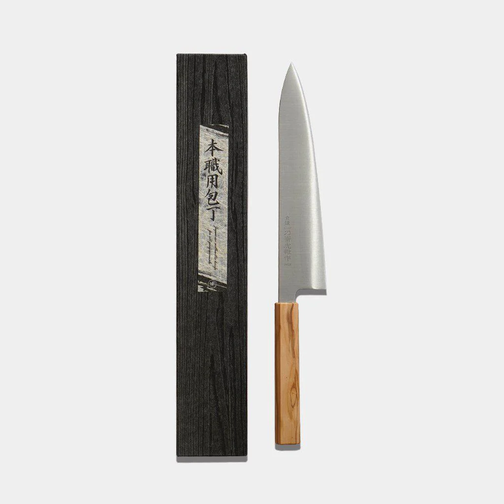 【牛刀】INOX スウェーデン鋼 (両刃) オリーブウッド八角柄 240mm|BECOSオリジナル | 堺打刃物|一刀斎虎徹 - Image 3