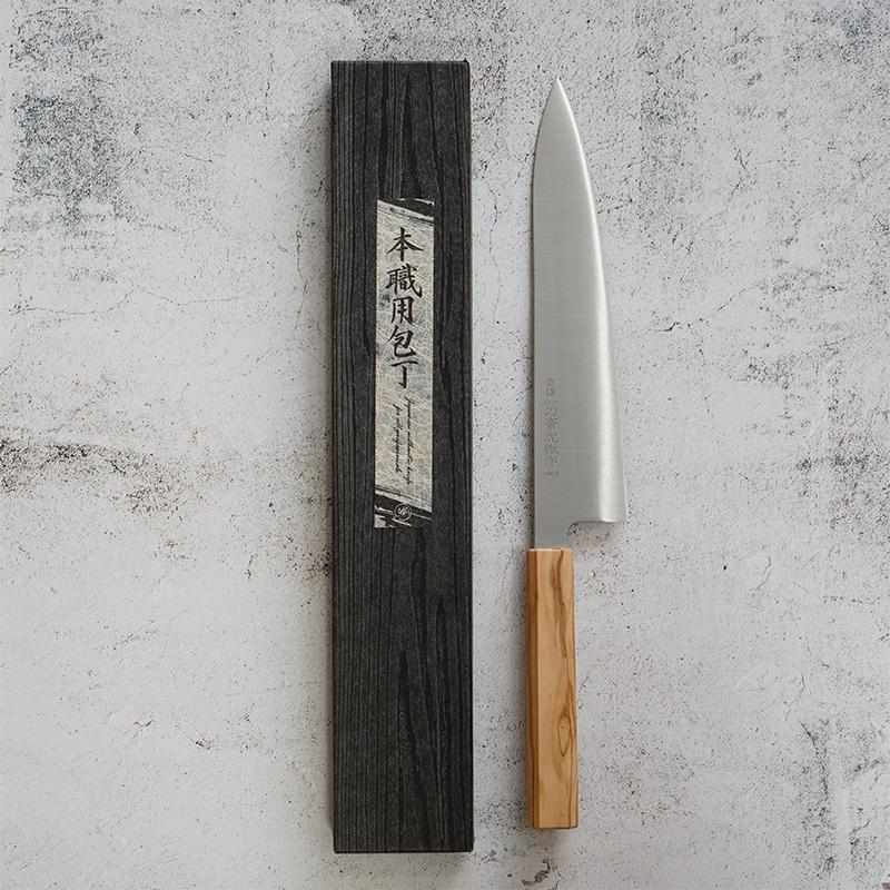 【牛刀】INOX スウェーデン鋼 (両刃) オリーブウッド八角柄 240mm|BECOSオリジナル | 堺打刃物|一刀斎虎徹 - Image 4