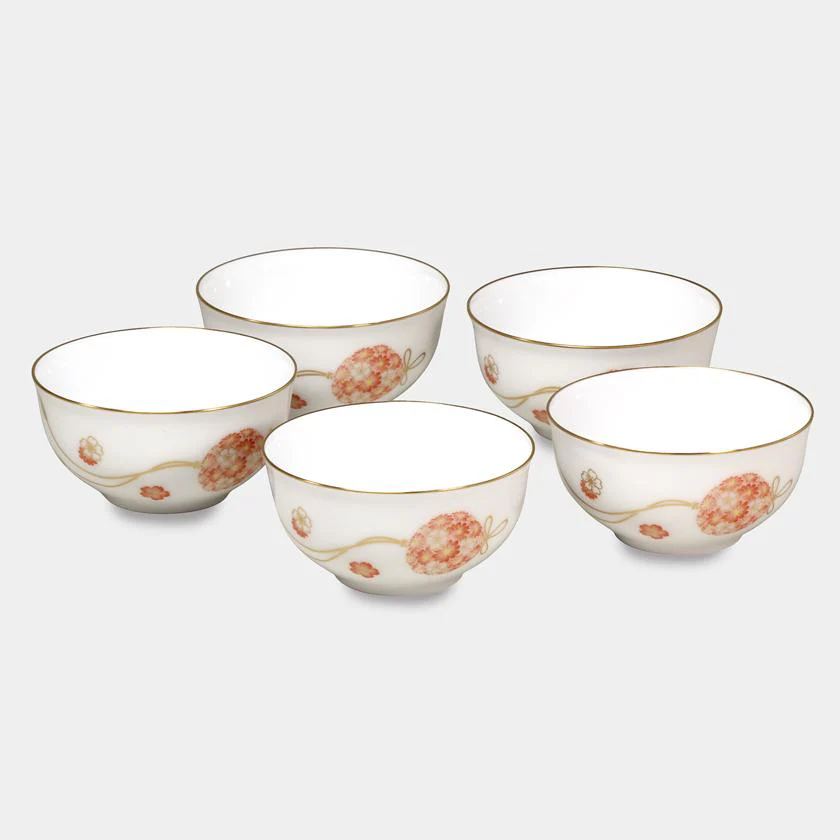 【磁器】大倉陶園 花毬 湯呑み（5客揃）