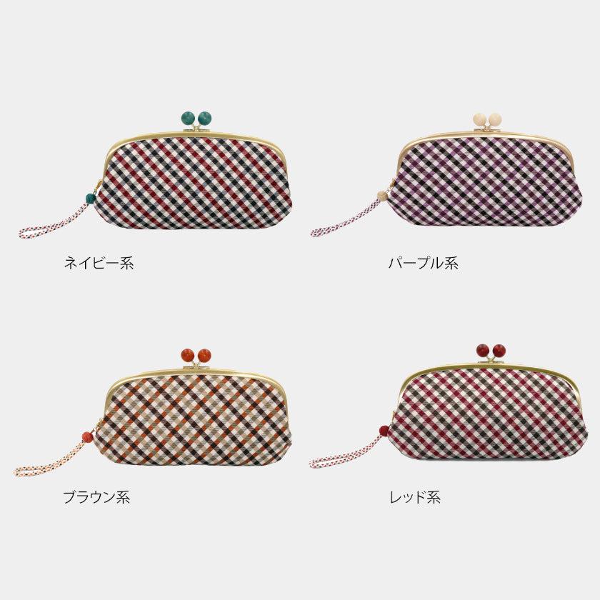 【長財布】西陣織シルク がま口 京組紐ストラップ付 ギンガムチェック (ブラウン系) | 西陣織 | Atelier Kyoto Nishijin - Image 12