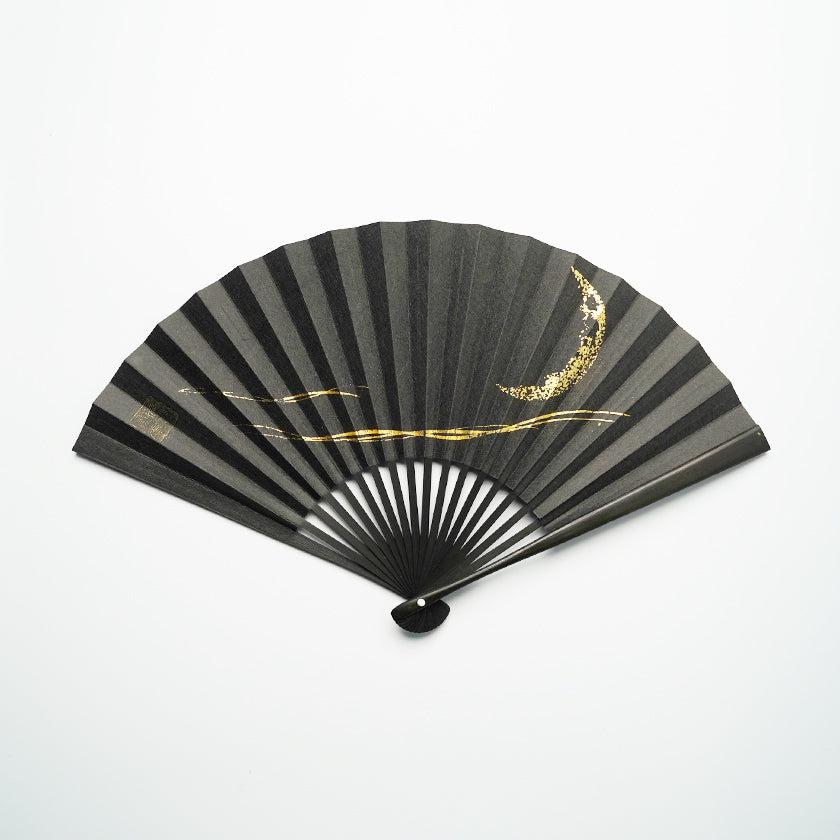 【扇子】三ヶ月 (黒) 金箔 | 唐紙 | 景美風月