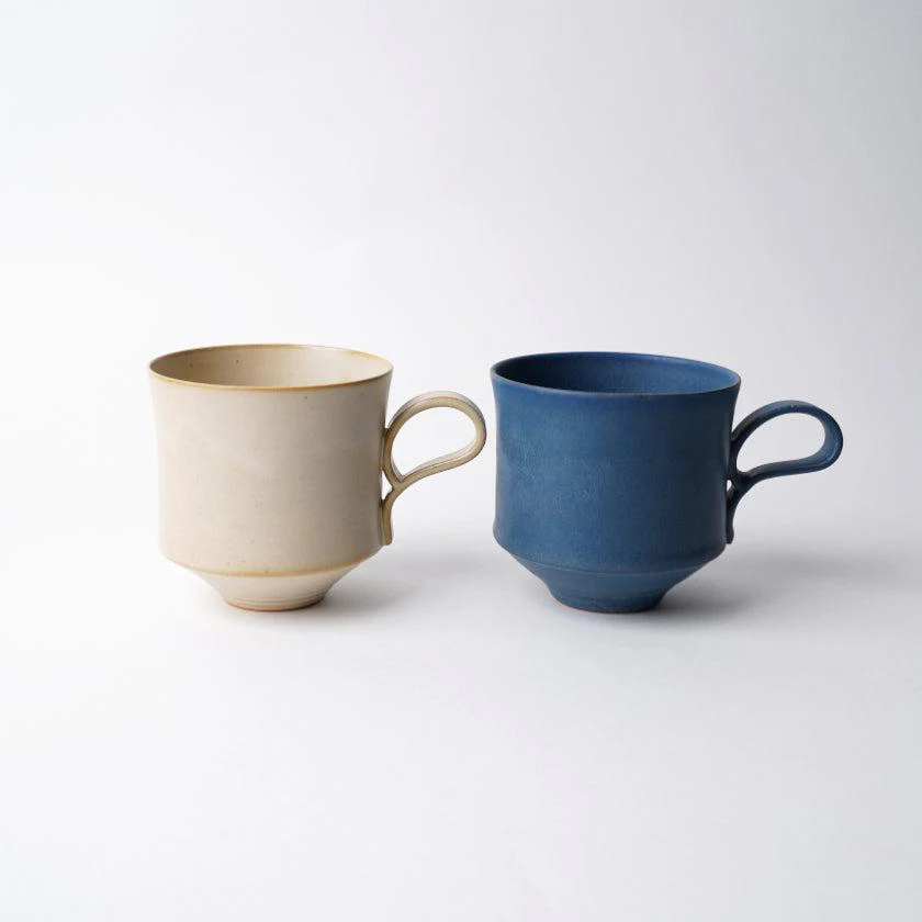 【マグカップ2個セット】Mat (角) 青 & 白 | 京焼・清水焼 | fuuu